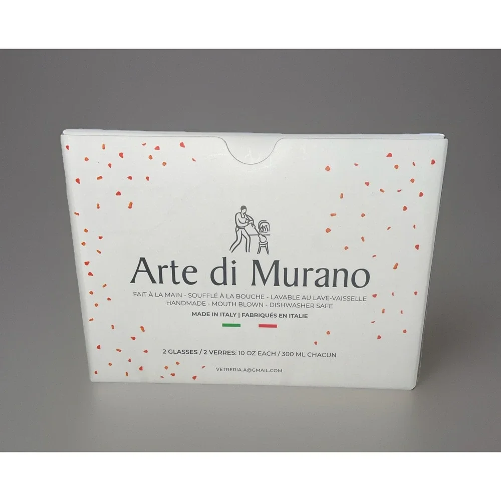 Arte Di Murano Drinking Glass, High Ball Art Tumbler, 2 / 16oz Cups. NIB Italian - Picture 6 of 6